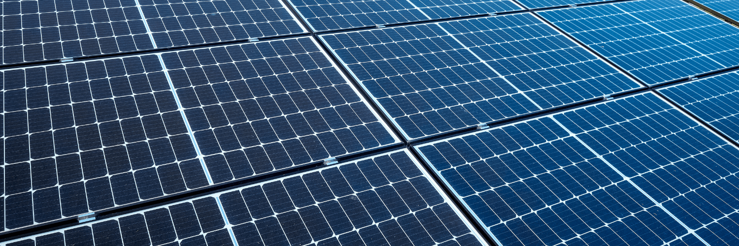 Close-up view of a large solar panel array absorbing sunlight